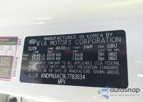 2020 Kia Sportage Ex из США, поврежденный, VIN KNDPN3AC9L7783034